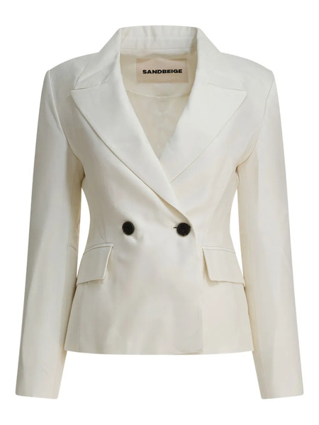  Sandbeige Double-breasted Pocket Jacket - White 