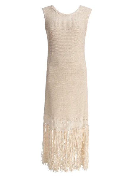  Sandbeige Knitted Fringed Dress - Neutrals 