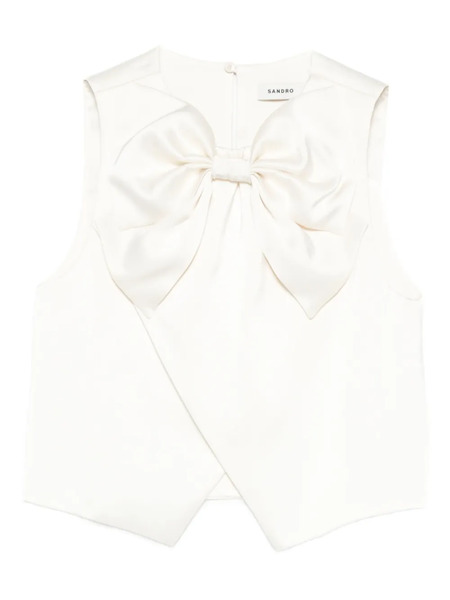  Sandro Bow Satin Top - Neutrals 