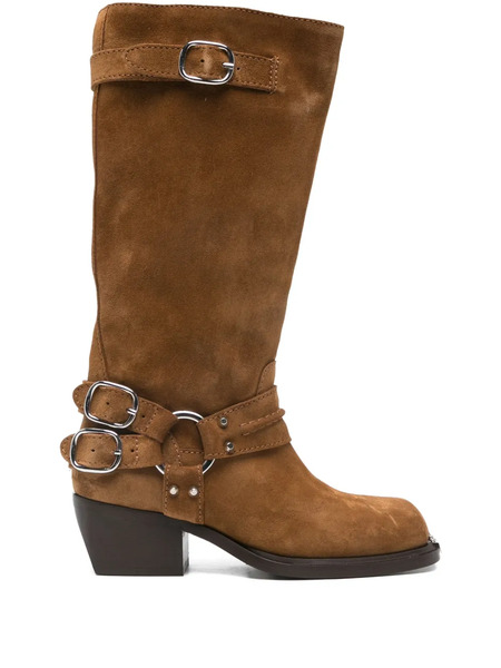  Sandro Buckle-detail Suede Boots - Brown 