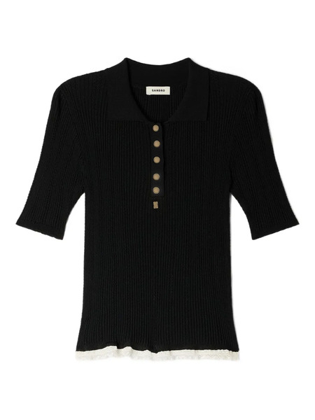  Sandro Button Polo Top - Black 