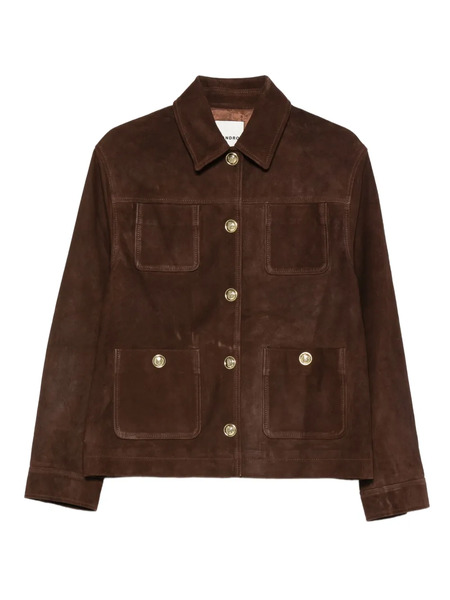  Sandro Buttoned Pocket Leather Jacket - Brown 