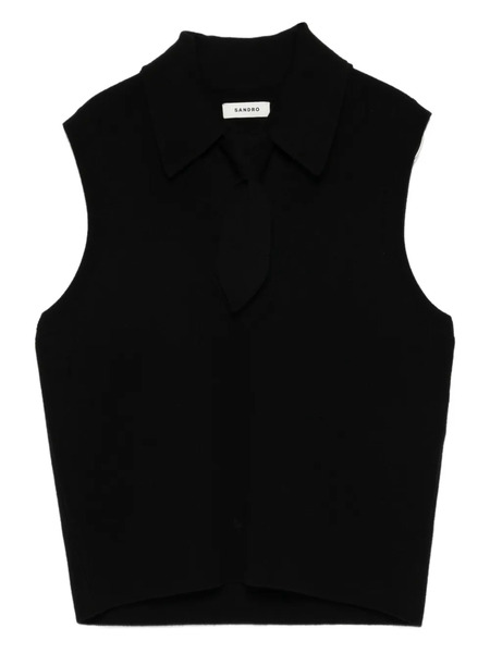  Sandro Buttoned Sleeveless Top - Black 