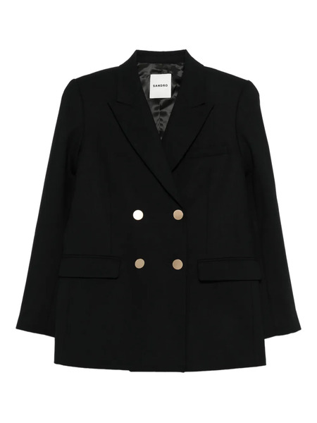  Sandro Double-breasted Virgin Wool Blazer - Black 