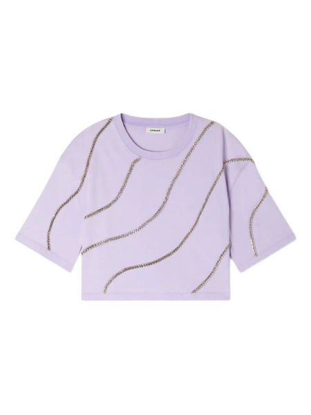  Sandro Embellished Crop Shirt - Purple 