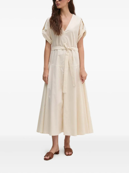  Sandro Ferrone Belted V-neck Midi Dress - Neutrals 