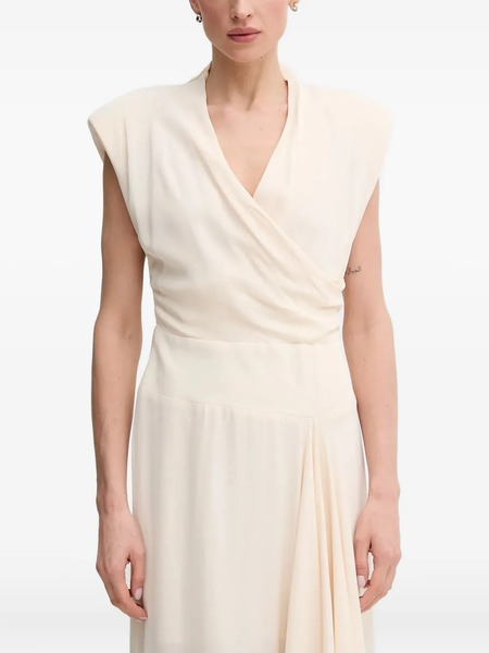  Sandro Ferrone Draped Shoulder-padded Midi Dress - Neutrals 