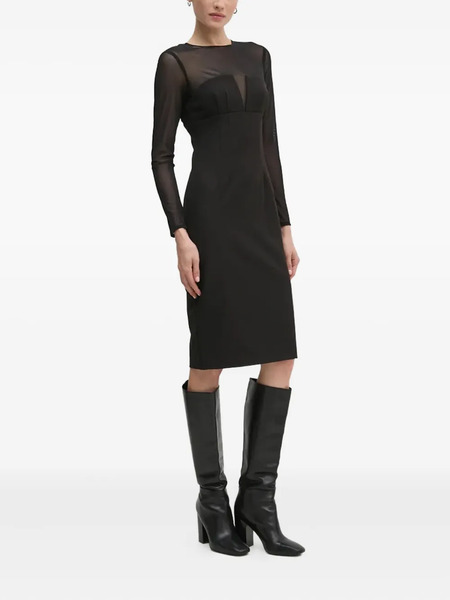  Sandro Ferrone Mesh-panel Long-sleeve Midi Dress - Black 