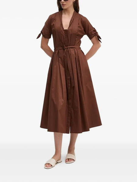  Sandro Ferrone Tie-cuff Belted Midi Dress - Brown 