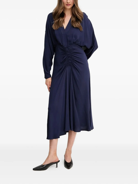  Sandro Ferrone V-neck Gathered Midi Dress - Blue 