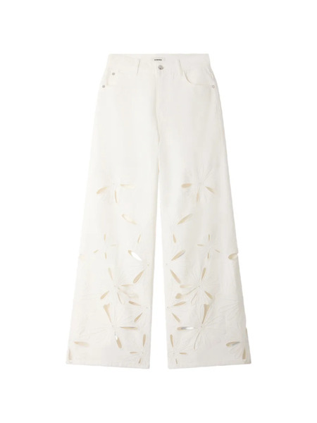  Sandro Floral-detail Wide-leg Jeans - White 