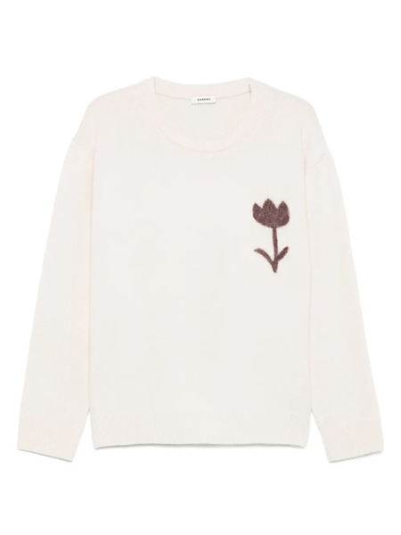  Sandro Flower-applique Crew-neck Sweater - Neutrals 