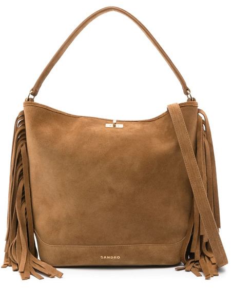  Sandro Fringe Suede Tote Bag - Brown 