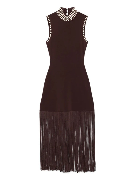  Sandro Fringed Knit Midi Dress - Brown 
