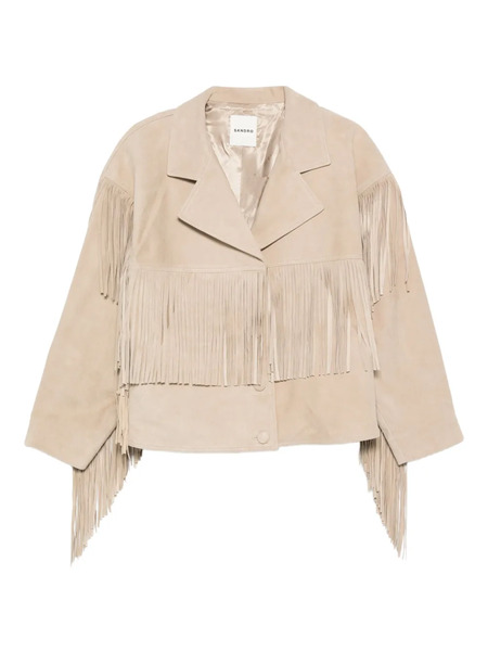  Sandro Fringed Suede Jacket - Neutrals 