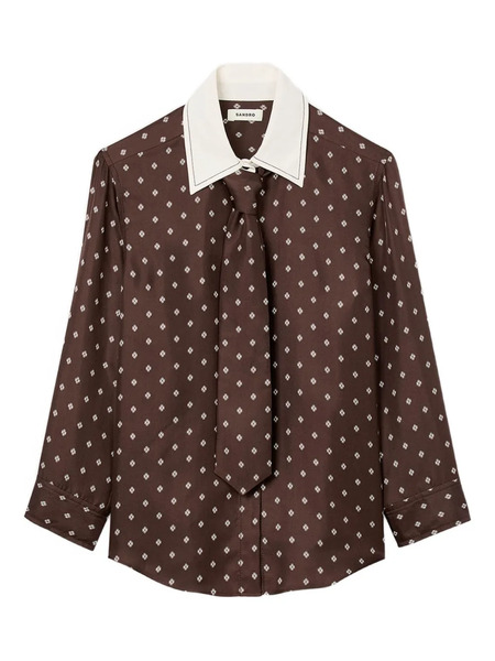  Sandro Geometric-print Tie-neck Shirt - Brown 