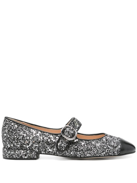  Sandro Glitter Leather Ballet Flats - Black 