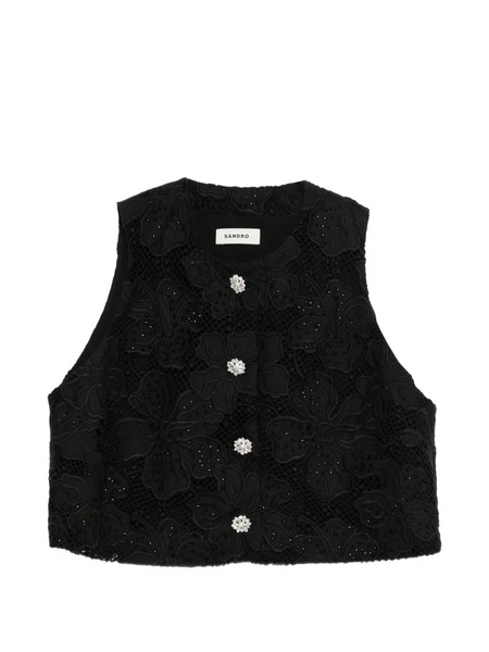  Sandro Guipure Button-embellished Top - Black 