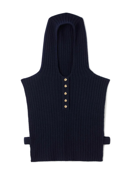  Sandro Hooded Buttoned Sweater Collar - Blue 
