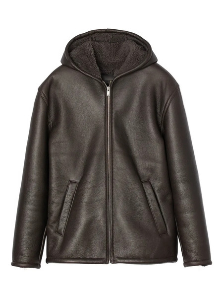  Sandro Hooded Leather Jacket - Grey 