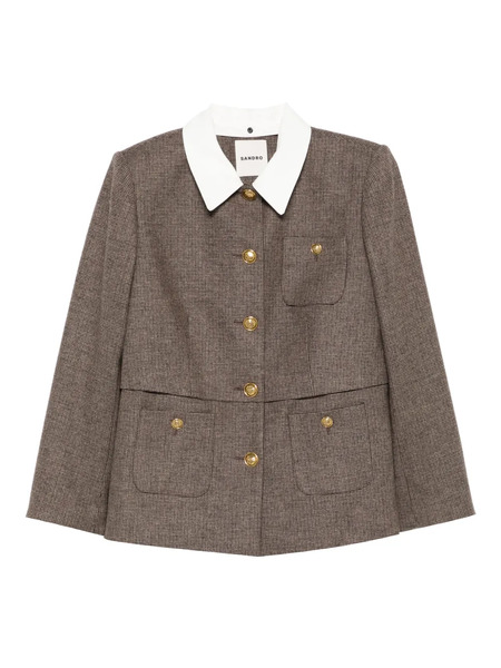  Sandro Houndstooth Detachable-collar Jacket - Brown 
