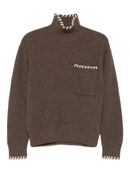 Sandro Knit Embroidered-pocket Sweater - Brown 
