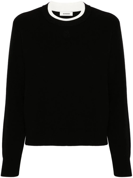  Sandro Logo-embroidered Crew-neck Jumper - Black 