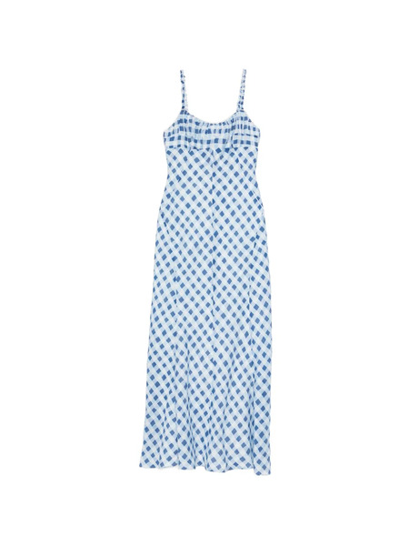  Sandro Maxi Gingham Linen Dress - Blue 