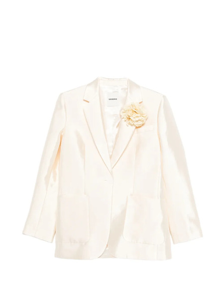  Sandro Myrella Floral-appliqué Front-pocket Blazer - Neutrals 