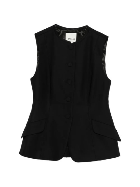  Sandro Peplum Buttoned Front-pocket Gilet - Black 