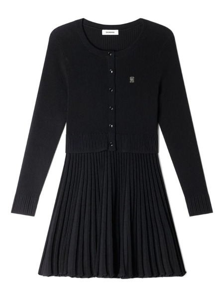  Sandro Pleated Knitted Mini Dress - Black 