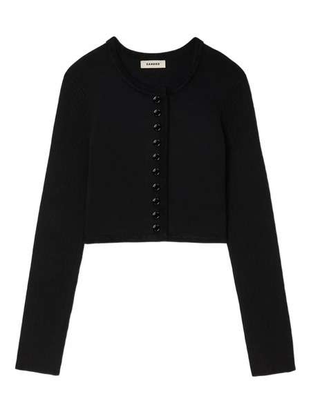  Sandro Ribbed Button Cardigan - Black 