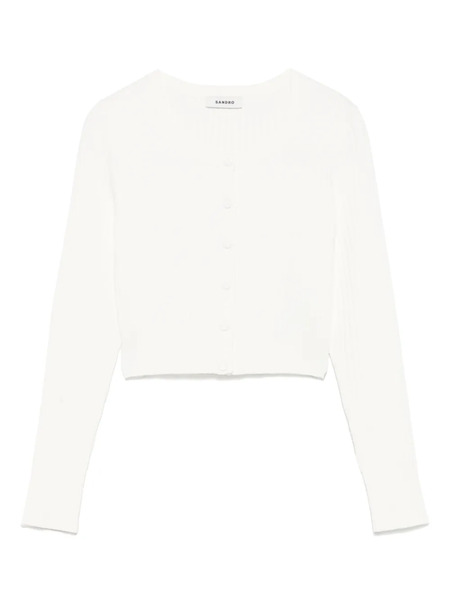  Sandro Ribbed Crew-neck Cardigan - White 