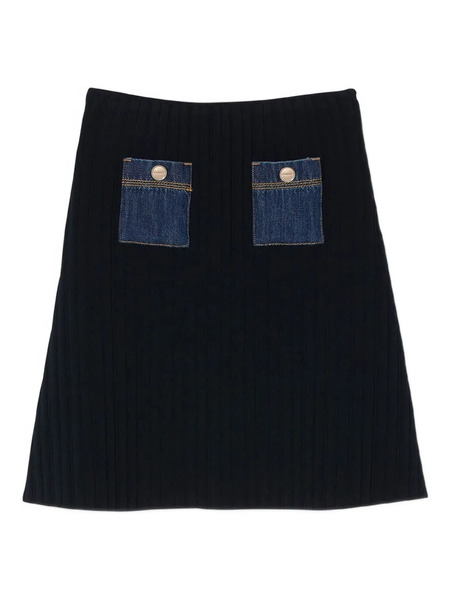  Sandro Ribbed Denim-pocket Skirt - Blue 