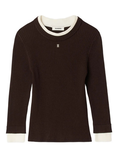  Sandro Ribbed Round-neck Top - Brown 