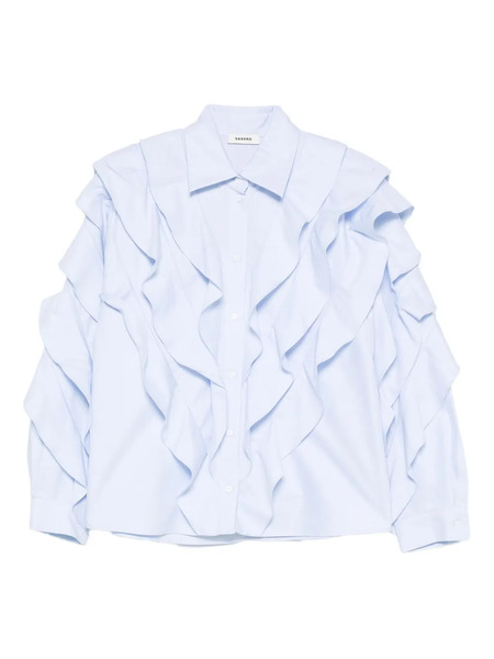  Sandro Ruffled Cotton Shirt - Blue 