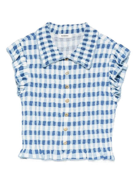  Sandro Ruffled Gingham Shirt - Blue 
