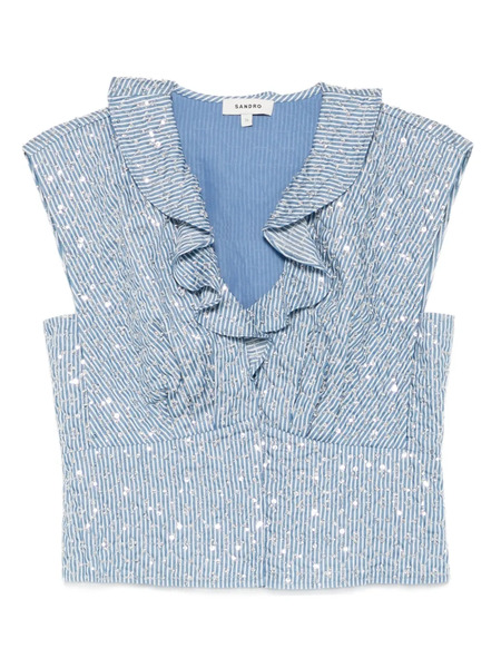  Sandro Ruffled Striped Top - Blue 