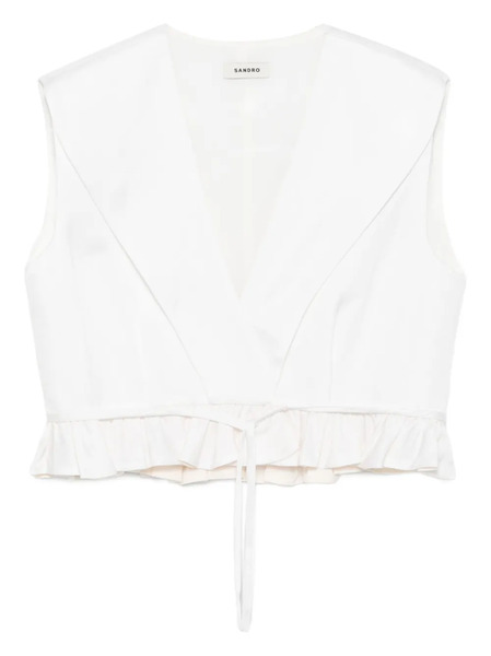  Sandro Ruffled V-neck Top - Neutrals 