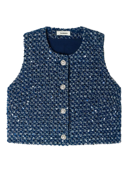  Sandro Sequin-embellished Cropped Waistcoat - Blue 