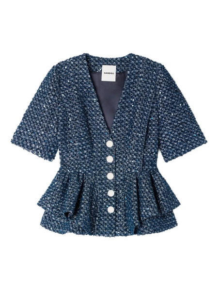 Sandro Sequin-embellished Short-sleeve Blazer - Blue 