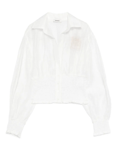  Sandro Smocked Linen Shirt - White 