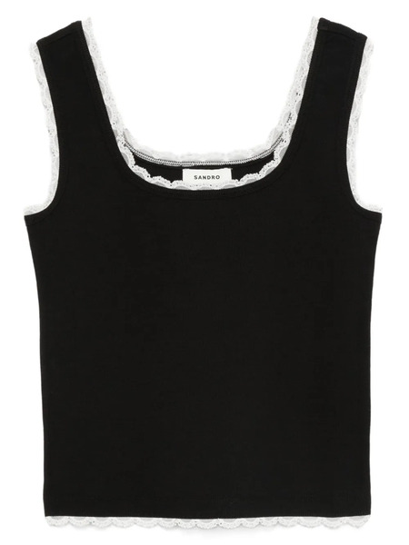  Sandro Square-neck Cotton Top - Black 