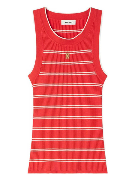  Sandro Striped-pattern Logo-plaque Tank Top - Red 