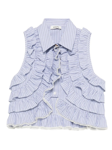  Sandro Striped-pattern Ruffled Blouse - Blue 