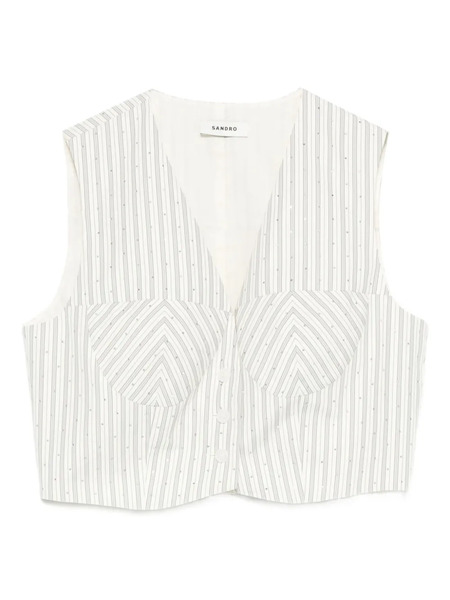  Sandro Striped Rhinestone-embellished Crop Top - White 