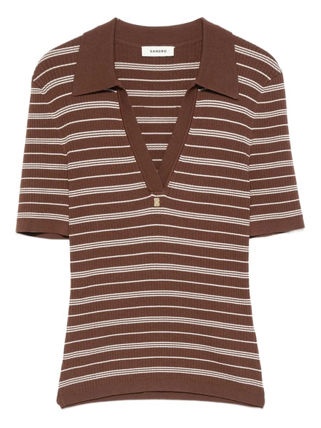  Sandro Striped V-neck T-shirt - Brown 