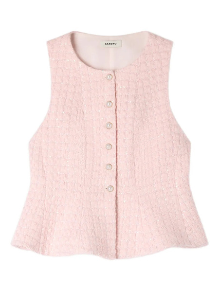  Sandro Tweed-fabric Sequin-embellishment Waistcoat - Pink 