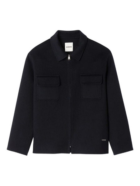  Sandro Wool Blend Shirt Jacket - Blue 