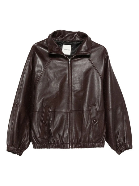  Sandro Zip Lambskin Leather Jacket - Brown 